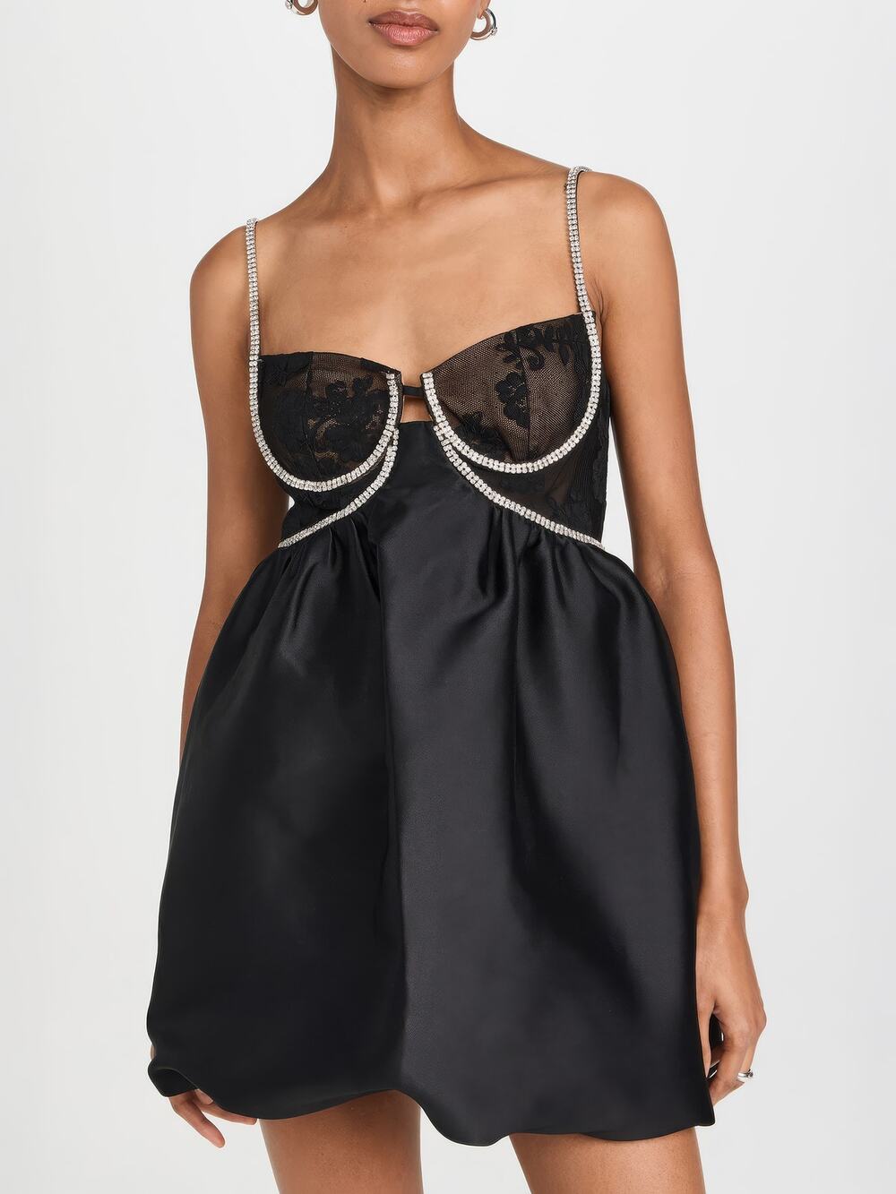 Self-Portrait Black Taffeta Diamante Mini Dress Size 6 NWT $495